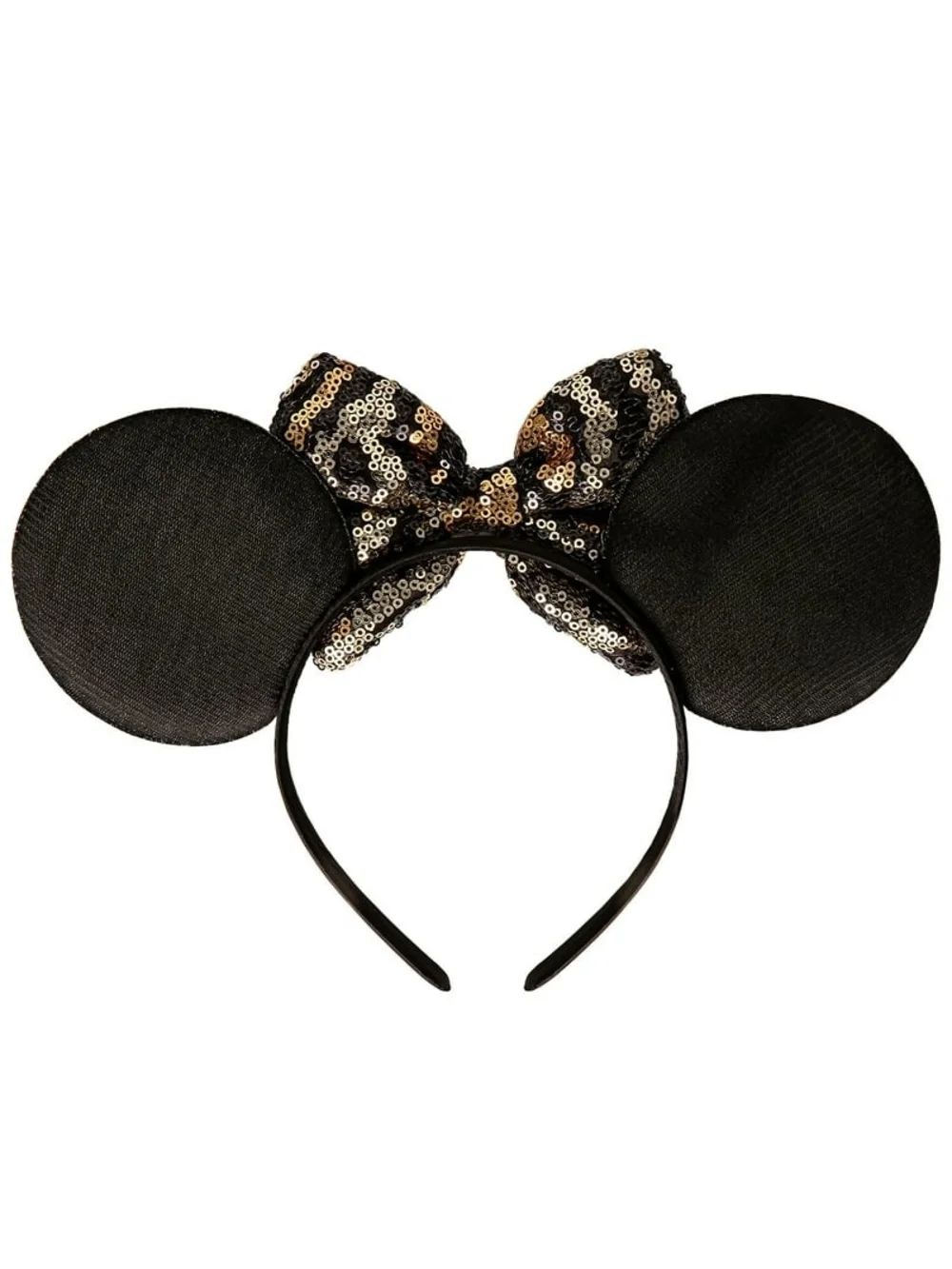 Disney Minnie Mouse Black and Gold Animal Print Sequin Bow Ear Headband NWT